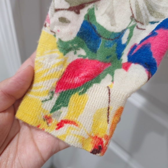 Lord & Taylor Multicolor Floral 100% Merino Wool Buttong Front Cardigan, XL - Picture 5 of 13